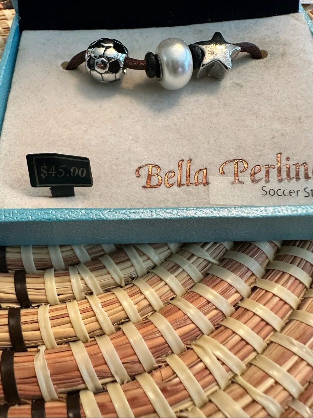 Bella Perlina Silver Soccer Star Leather Bracelet
